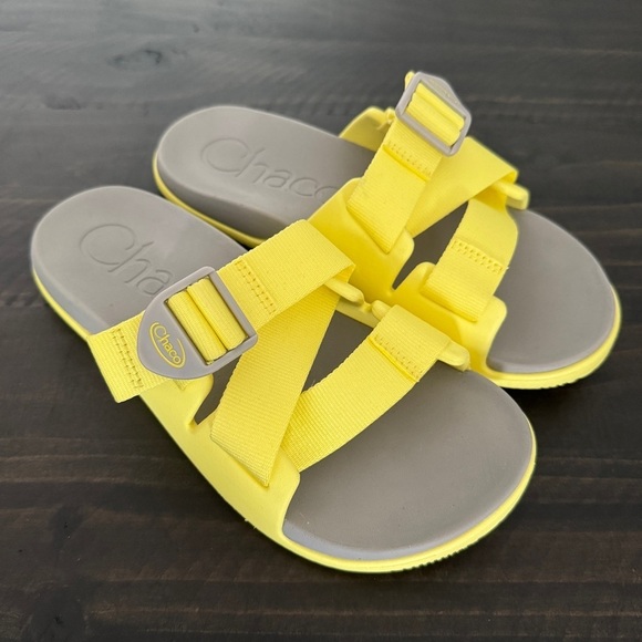 Chaco Shoes - Chaco Chillos Slide Sandals Limelight Yellow Gray Comfort Outdoor Women’s 6